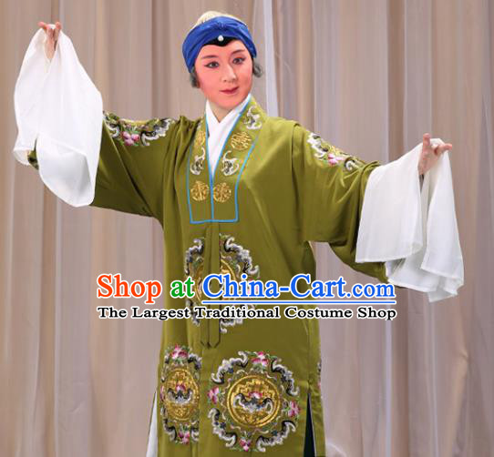 Professional Chinese Traditional Beijing Opera Old Female Costume Embroidered Green Dress for Adults