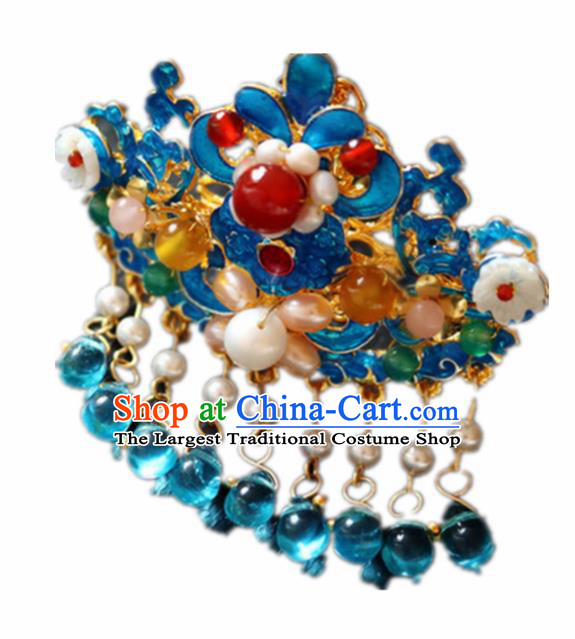 Chinese Ancient Handmade Cloisonne Pearls Hair Crown Hairpins Traditional Classical Hair Accessories for Women