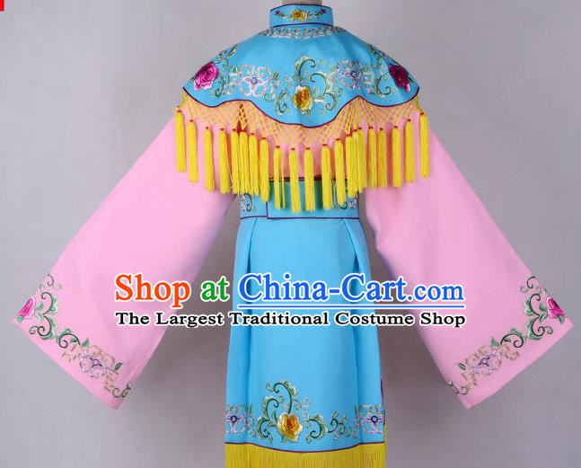Professional Chinese Traditional Beijing Opera Costume Peri Blue Embroidered Dress for Adults