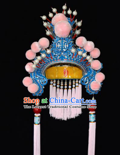 Chinese Beijing Opera Blues Hair Accessories Ancient Female General Pink Phoenix Coronet for Women