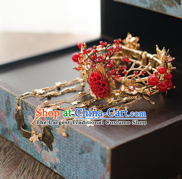 Top Grade Chinese Handmade Wedding Bracelet Bride Red Tassel Bangle Accessories for Women