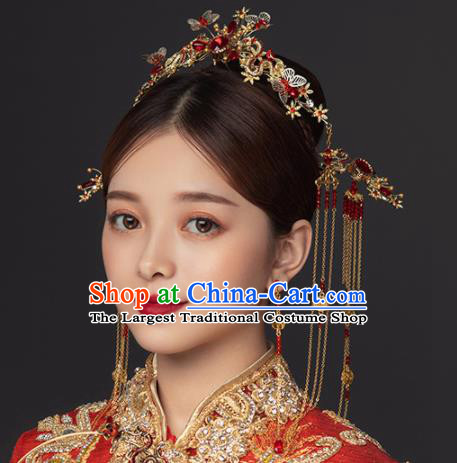 Chinese Ancient Handmade Bride Butterfly Hair Clasp Hairpins Traditional Classical Wedding Hair Accessories for Women
