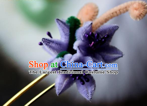 Top Grade Chinese Ancient Palace Queen Purple Velvet Flowers Hairpins Traditional Hair Accessories Headdress for Women