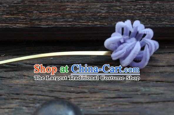Top Grade Chinese Ancient Palace Queen Lilac Velvet Chrysanthemum Hairpins Traditional Hair Accessories Headdress for Women