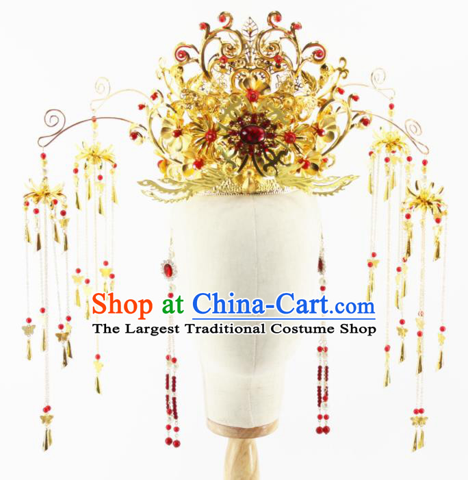 Top Grade Chinese Ancient Queen Golden Phoenix Coronet Hairpins Traditional Hair Accessories Headdress for Women