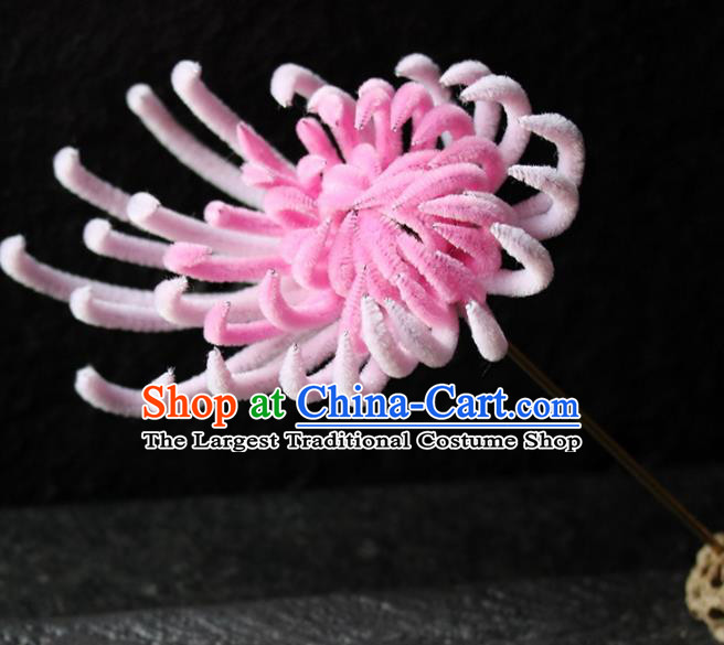 Chinese Ancient Palace Pink Chrysanthemum Hairpins Traditional Wedding Hair Accessories for Women