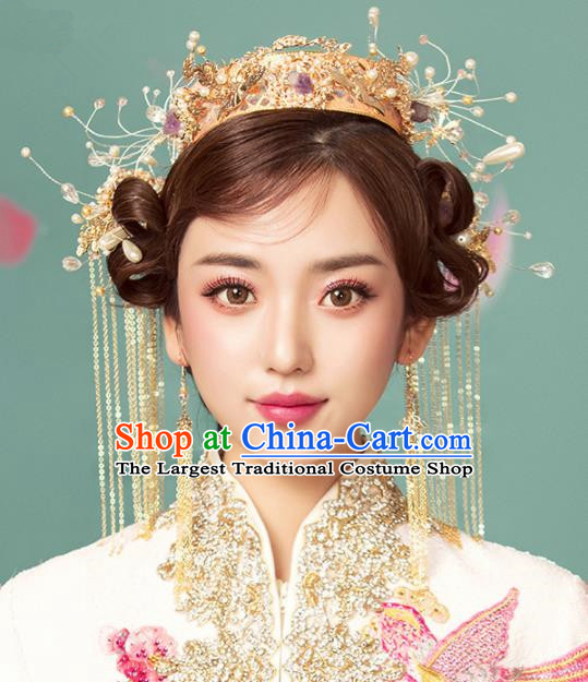 Chinese Ancient Palace Phoenix Coronet Hairpins Traditional Wedding Hair Accessories for Women