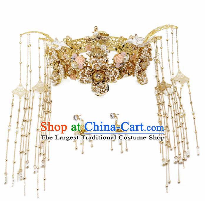 Chinese Ancient Palace Birds Phoenix Coronet Hairpins Traditional Wedding Hair Accessories for Women