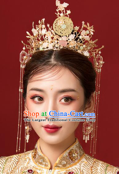 Chinese Ancient Palace Jade Phoenix Coronet Hairpins Traditional Wedding Hair Accessories for Women