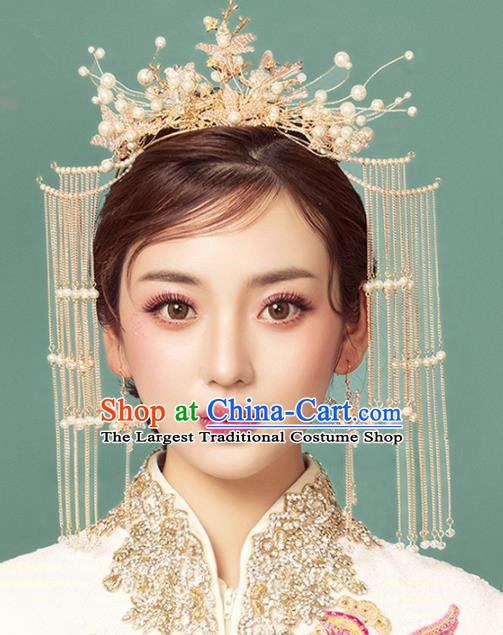 Chinese Ancient Palace Phoenix Coronet Tassel Hairpins Traditional Wedding Hair Accessories for Women