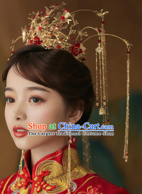 Chinese Traditional Palace Butterfly Phoenix Coronet Tassel Hairpins Ancient Wedding Hair Accessories for Women