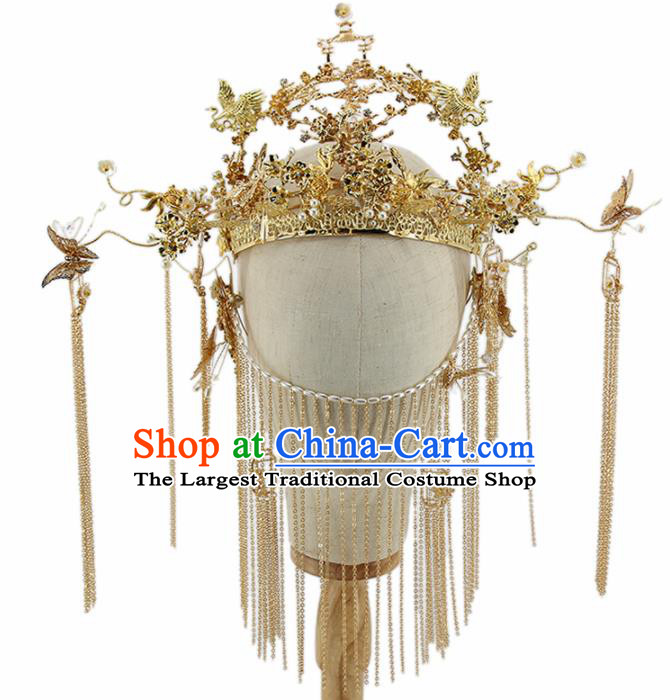 Chinese Ancient Palace Queen Golden Phoenix Coronet Hairpins Traditional Hair Accessories Headdress for Women