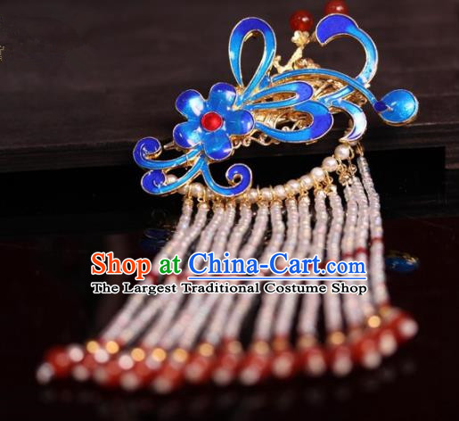 Chinese Ancient Palace Blueing Tassel Hair Claw Hairpins Traditional Hair Accessories Headdress for Women