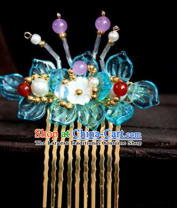 Chinese Ancient Palace Blue Flowers Hair Sticks Hairpins Traditional Hair Accessories Headdress for Women