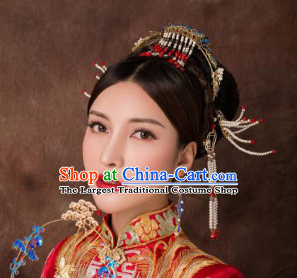 Chinese Ancient Palace Beads Phoenix Hairpins Traditional Hair Accessories Headdress for Women