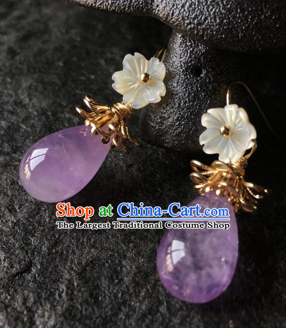 Top Grade Chinese Handmade Amethyst Earrings Traditional Bride Ear Accessories for Women
