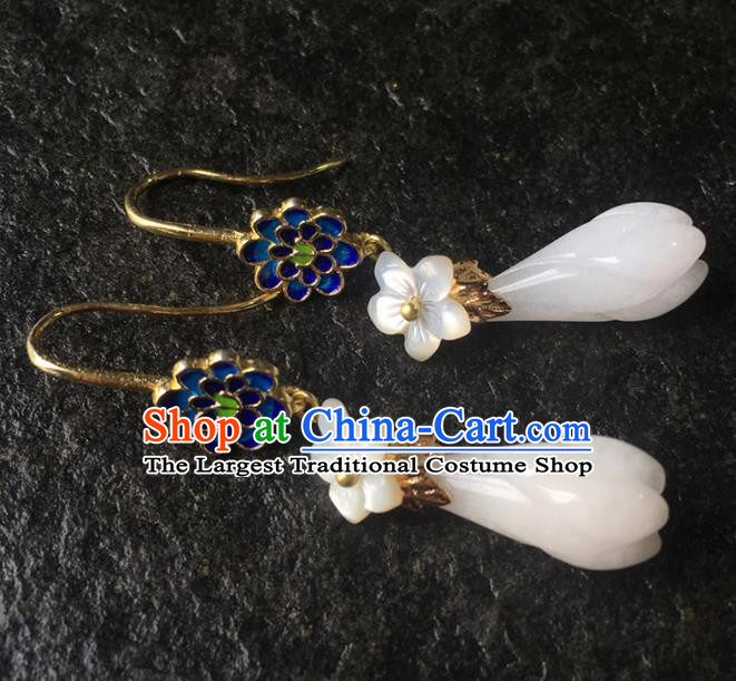 Top Grade Chinese Handmade White Mangnolia Earrings Traditional Bride Ear Accessories for Women