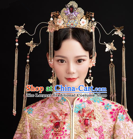 Chinese Ancient Queen Tassel Phoenix Coronet Hairpins Traditional Palace Hair Accessories Headdress for Women