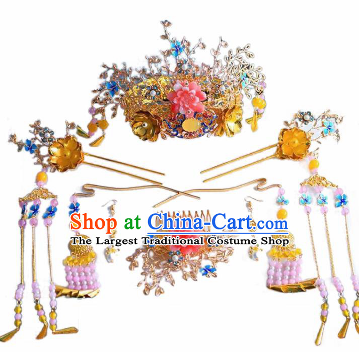 Chinese Ancient Bride Phoenix Coronet Hairpins Traditional Hair Accessories Headdress for Women