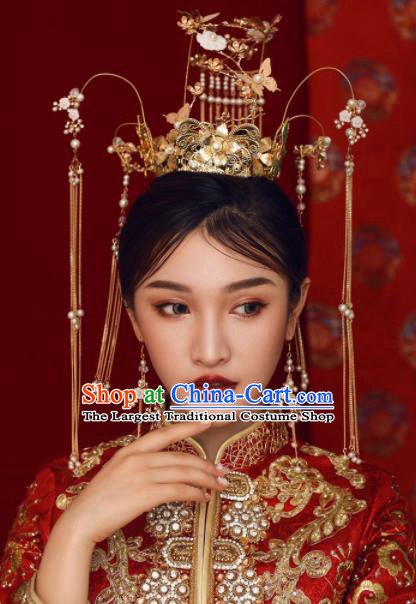 Chinese Ancient Bride Hairpins Palace Phoenix Coronet Traditional Hair Accessories Headdress for Women