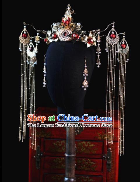 Chinese Ancient Bride Hairpins Tassel Phoenix Coronet Traditional Hair Accessories Headdress for Women