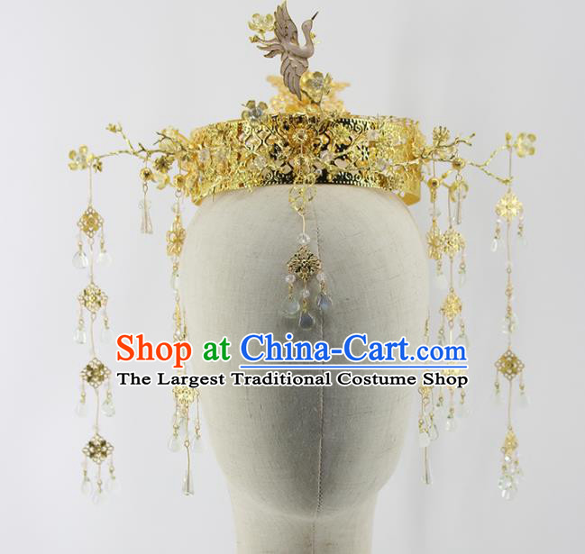 Chinese Ancient Queen Golden Phoenix Coronet Hairpins Traditional Palace Hair Accessories Headdress for Women