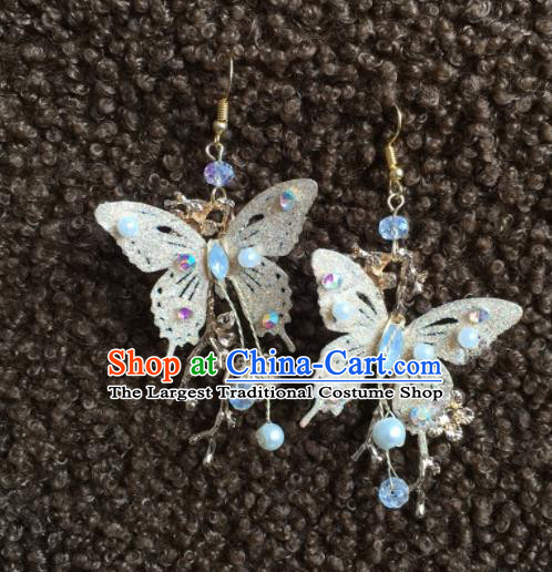 Chinese Handmade Golden Butterfly Earrings Traditional Ancient Palace Ear Accessories for Women