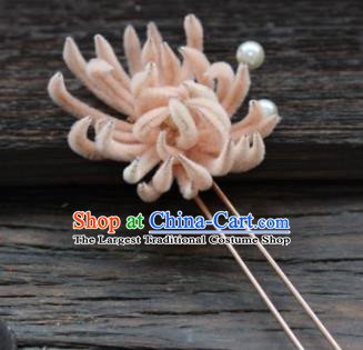 Top Grade Chinese Ancient Queen Orange Velvet Chrysanthemum Hairpins Traditional Hair Accessories Headdress for Women