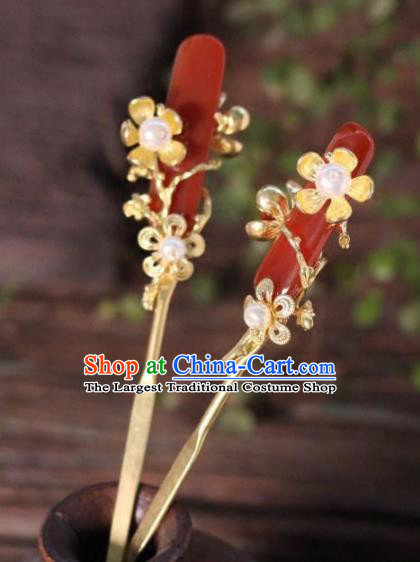 Top Grade Chinese Ancient Bride Agate Hairpins Traditional Hair Accessories Headdress for Women