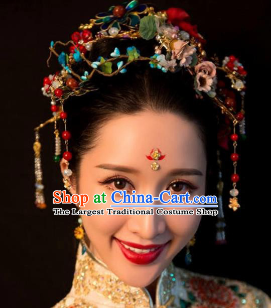 Top Grade Chinese Ancient Bride Wedding Flowers Hair Crown Hairpins Traditional Hair Accessories Headdress for Women