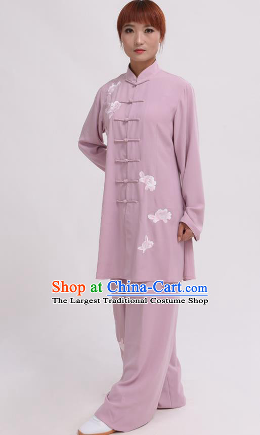 Chinese Traditional Tai Chi Pink Costume Martial Arts Tai Ji Competition Clothing for Women