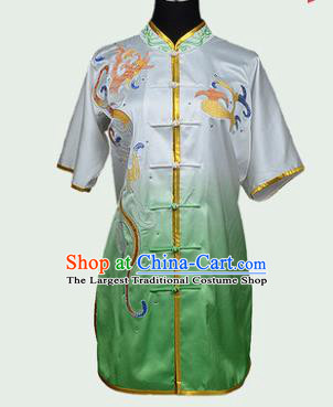 Chinese Traditional Kung Fu Embroidered Clouds Green Costume Martial Arts Tai Ji Competition Clothing for Men