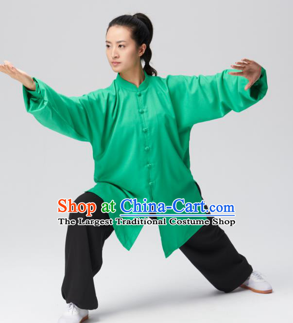 Chinese Traditional Tai Chi Group Green Costume Martial Arts Competition Clothing for Women