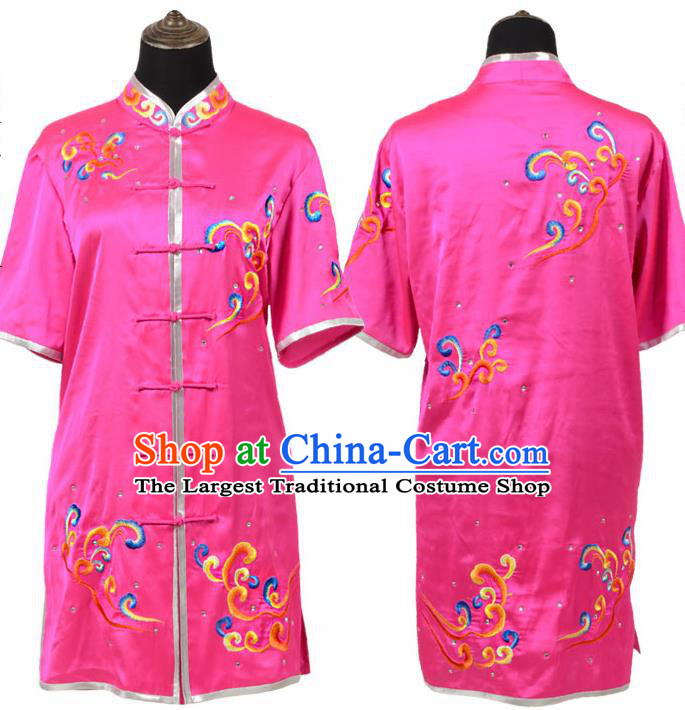 Chinese Traditional Kung Fu Rosy Costume Martial Arts Tai Ji Competition Clothing for Women
