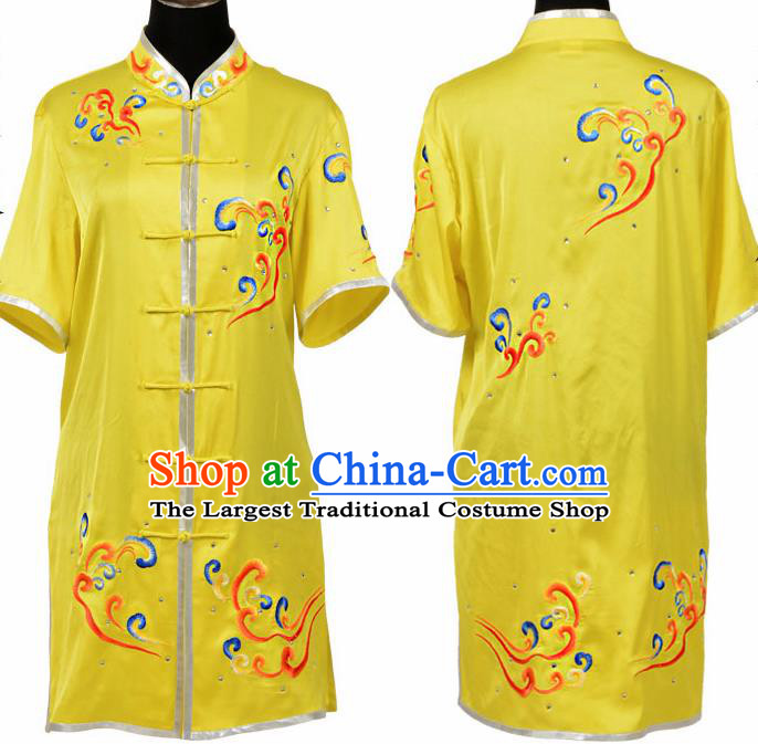 Chinese Traditional Kung Fu Yellow Costume Martial Arts Tai Ji Competition Clothing for Women