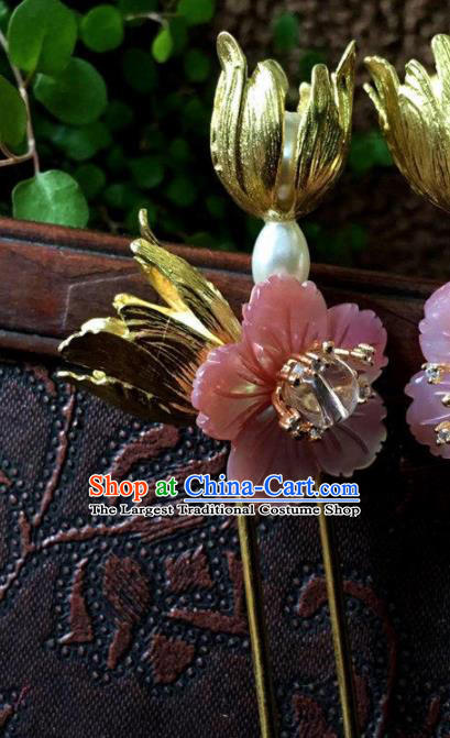 Top Grade Chinese Ancient Bride Wedding Pink Shell Flowers Hairpins Traditional Hair Accessories Headdress for Women