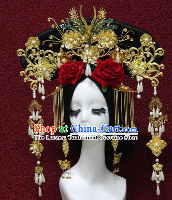 Top Grade Chinese Ancient Qing Dynasty Queen Phoenix Coronet Hairpins Traditional Hair Accessories Headdress for Women