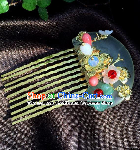Handmade Chinese Ancient Jade Hair Combs Traditional Hair Accessories Headdress for Women
