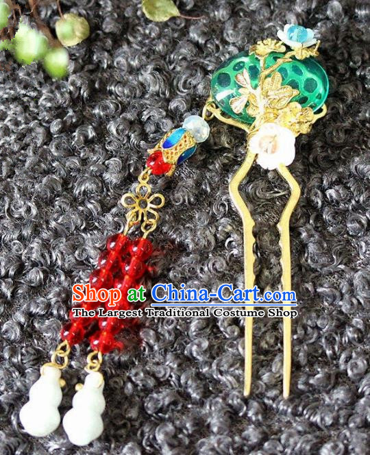 Handmade Chinese Ancient Green Grass Tassel Hairpins Traditional Hair Accessories Headdress for Women