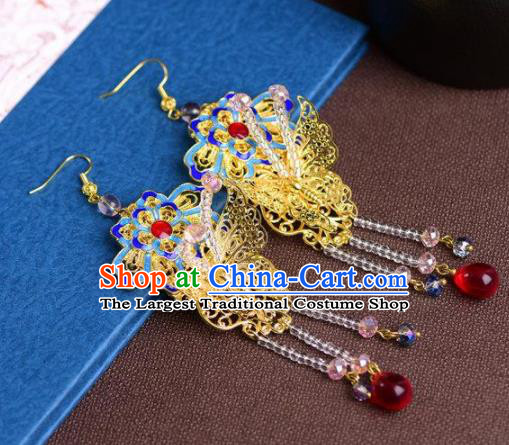 Chinese Handmade Hanfu Blueing Lotus Earrings Traditional Ancient Palace Ear Accessories for Women
