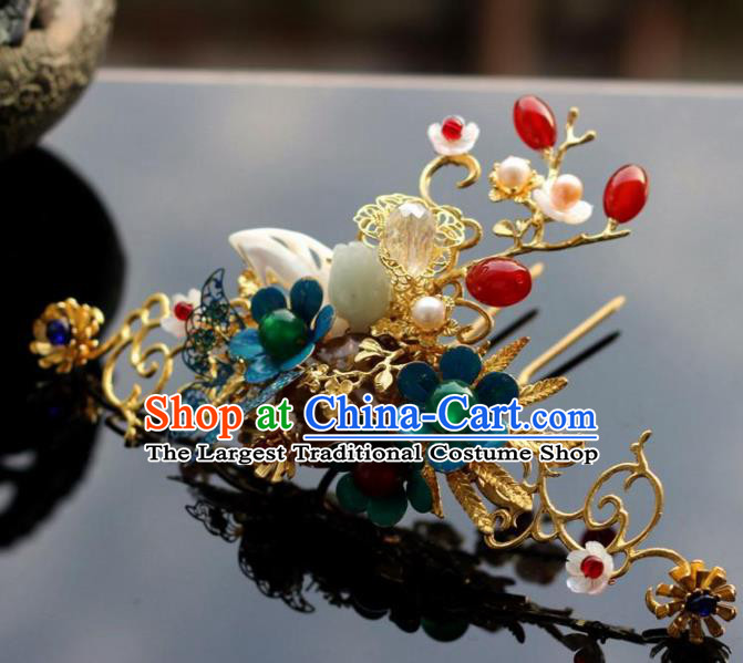 Handmade Chinese Ancient Princess Blueing Hairpins Traditional Hair Accessories Headdress for Women