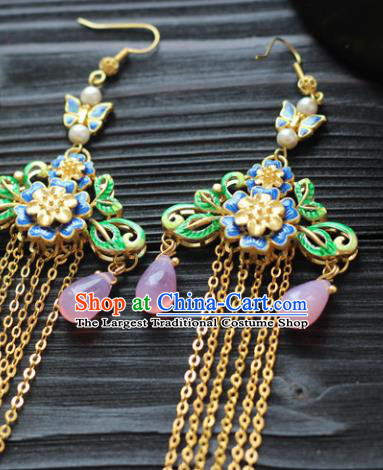 Chinese Handmade Hanfu Cloisonne Earrings Traditional Ancient Palace Ear Accessories for Women