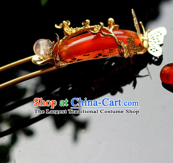 Handmade Chinese Ancient Princess Red Agate Hairpins Traditional Hair Accessories Headdress for Women