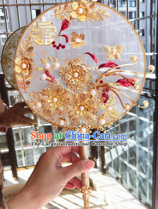Chinese Handmade Bride Palace Fans Wedding Accessories Classical Round Fan for Women