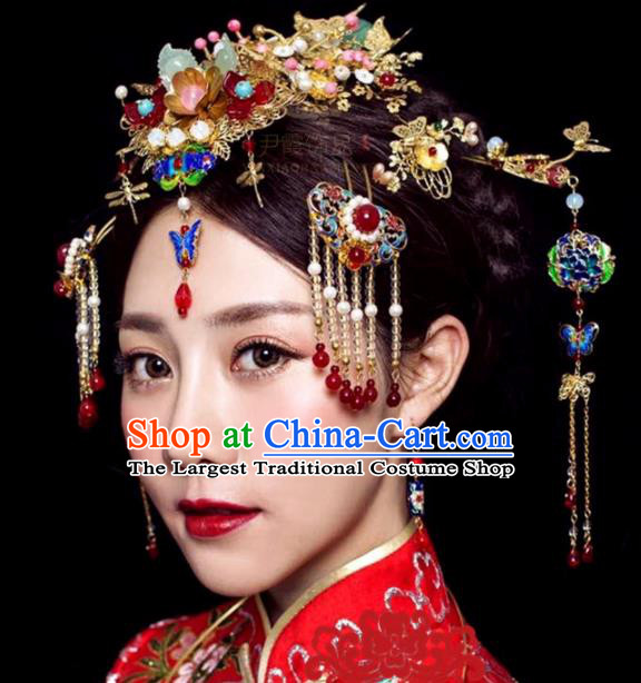 Handmade Chinese Ancient Princess Phoenix Coronet Blueing Hairpins Traditional Hair Accessories Headdress for Women