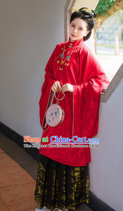 Chinese Traditional Ming Dynasty Wedding Historical Costume Ancient Bride Embroidered Hanfu Dress for Women