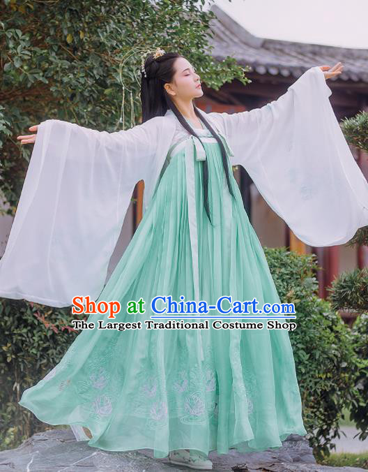 Chinese Traditional Tang Dynasty Palace Historical Costume Ancient Peri Princess Embroidered Hanfu Dress for Women