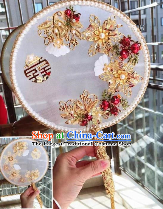 Chinese Handmade Bride Palace Fans Wedding Accessories Classical Shell Round Fan for Women