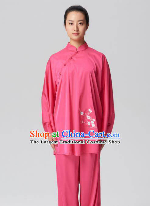 Chinese Traditional Kung Fu Tai Chi Group Embroidered Rosy Costume Martial Arts Competition Clothing for Women