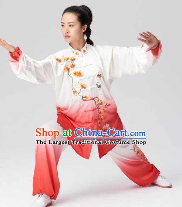 Chinese Traditional Tai Chi Group Embroidered Mangnolia Costume Martial Arts Kung Fu Competition Clothing for Women